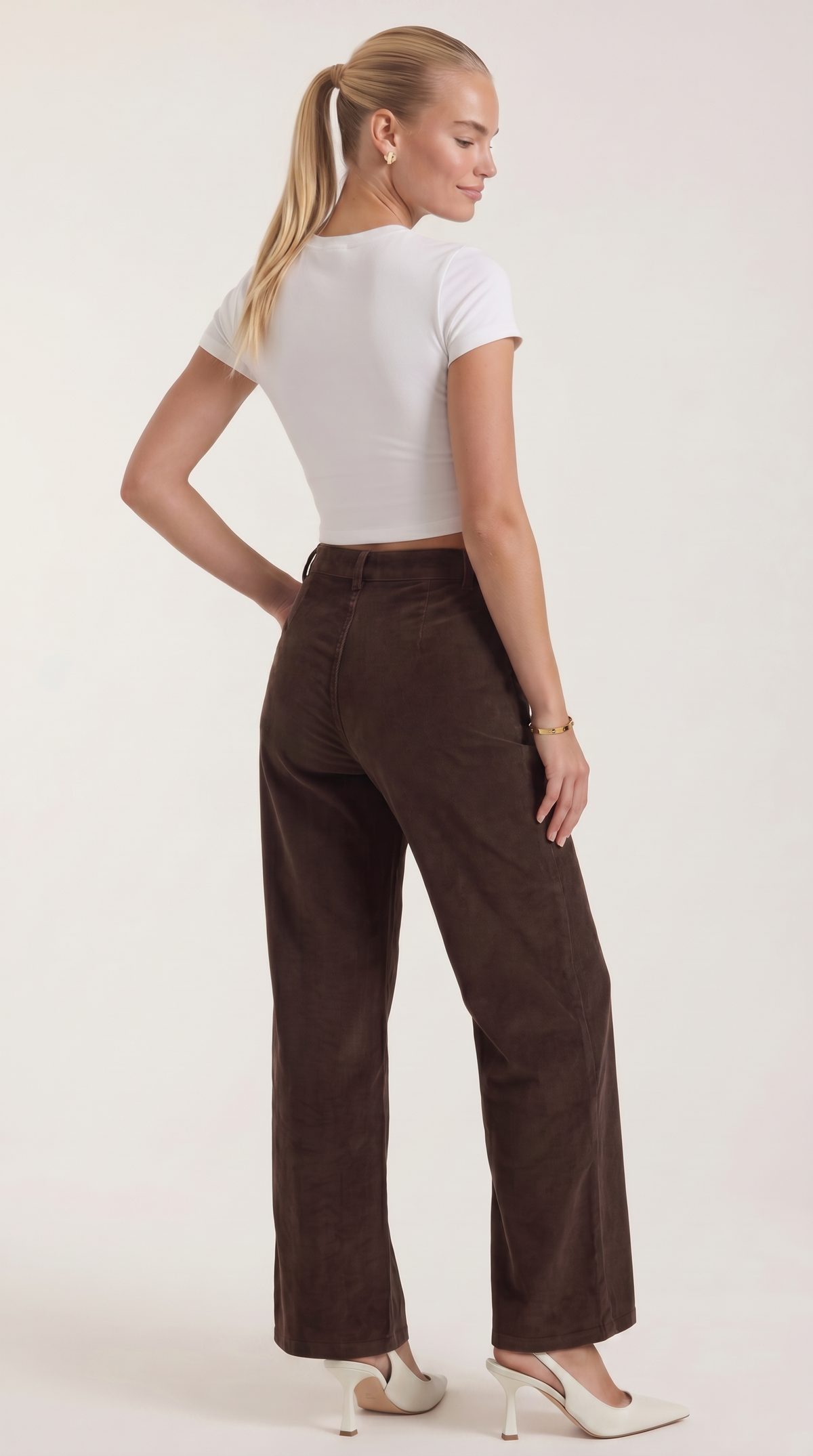 Cordhose mit hohem Bund und weitem Bein für Damen