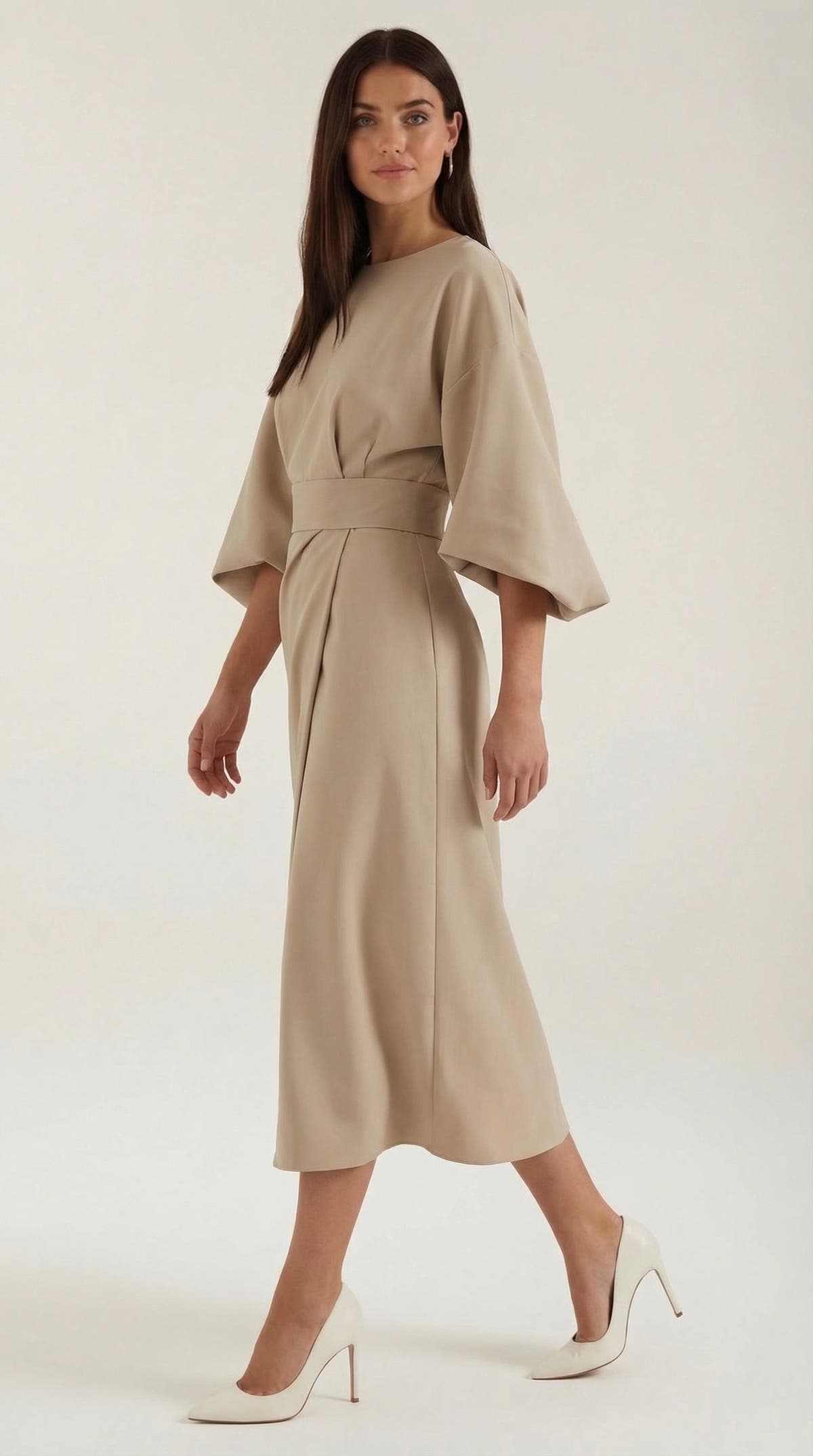 Wickelkleid mit Glockenärmeln und Gürtel in Midilänge für Damen