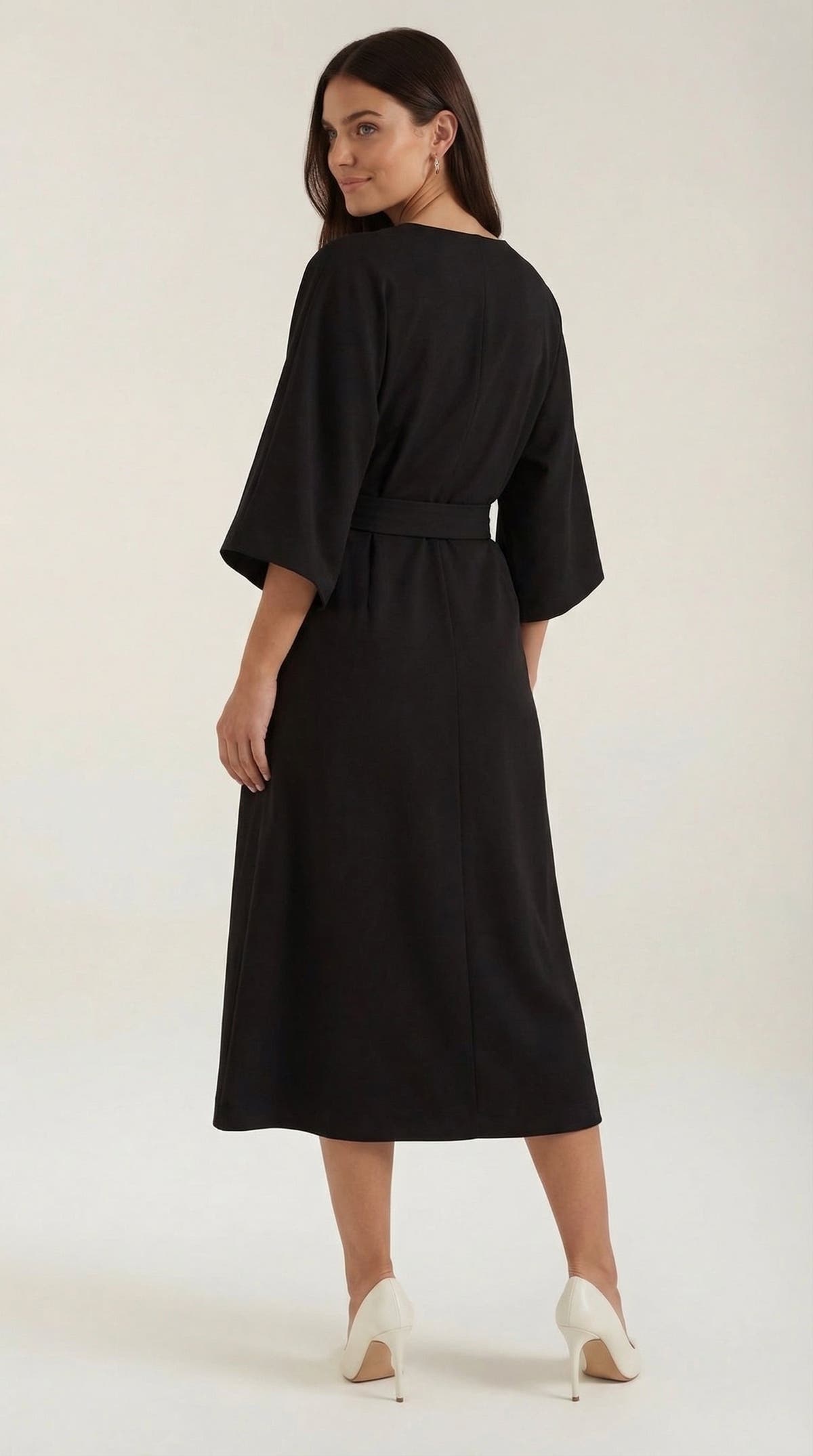 Wickelkleid mit Glockenärmeln und Gürtel in Midilänge für Damen