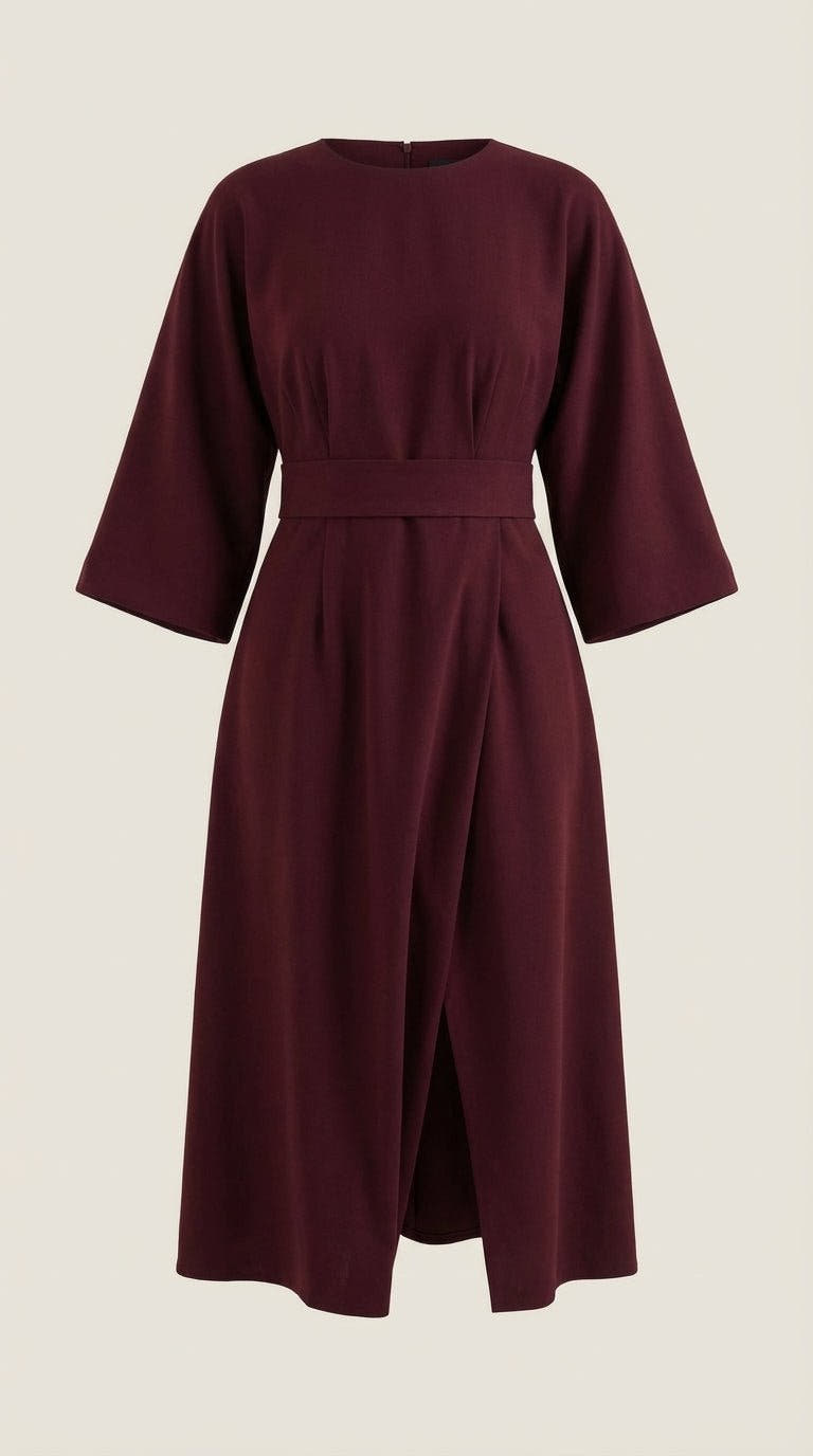 Wickelkleid mit Glockenärmeln und Gürtel in Midilänge für Damen