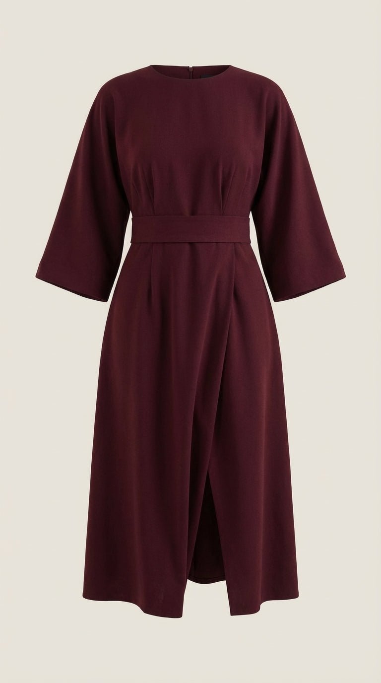 Wickelkleid mit Glockenärmeln und Gürtel in Midilänge für Damen
