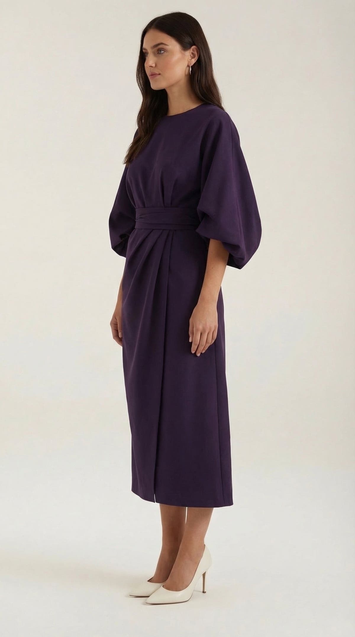 Wickelkleid mit Glockenärmeln und Gürtel in Midilänge für Damen