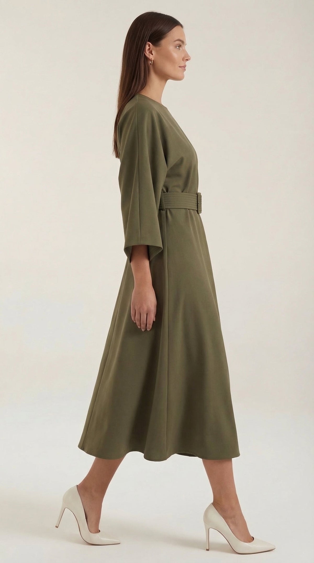 Wickelkleid mit Glockenärmeln und Gürtel in Midilänge für Damen