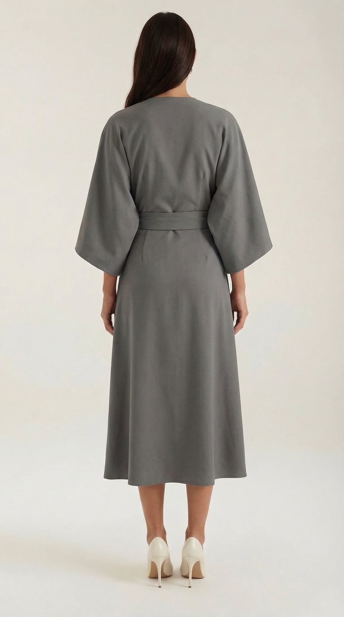 Wickelkleid mit Glockenärmeln und Gürtel in Midilänge für Damen