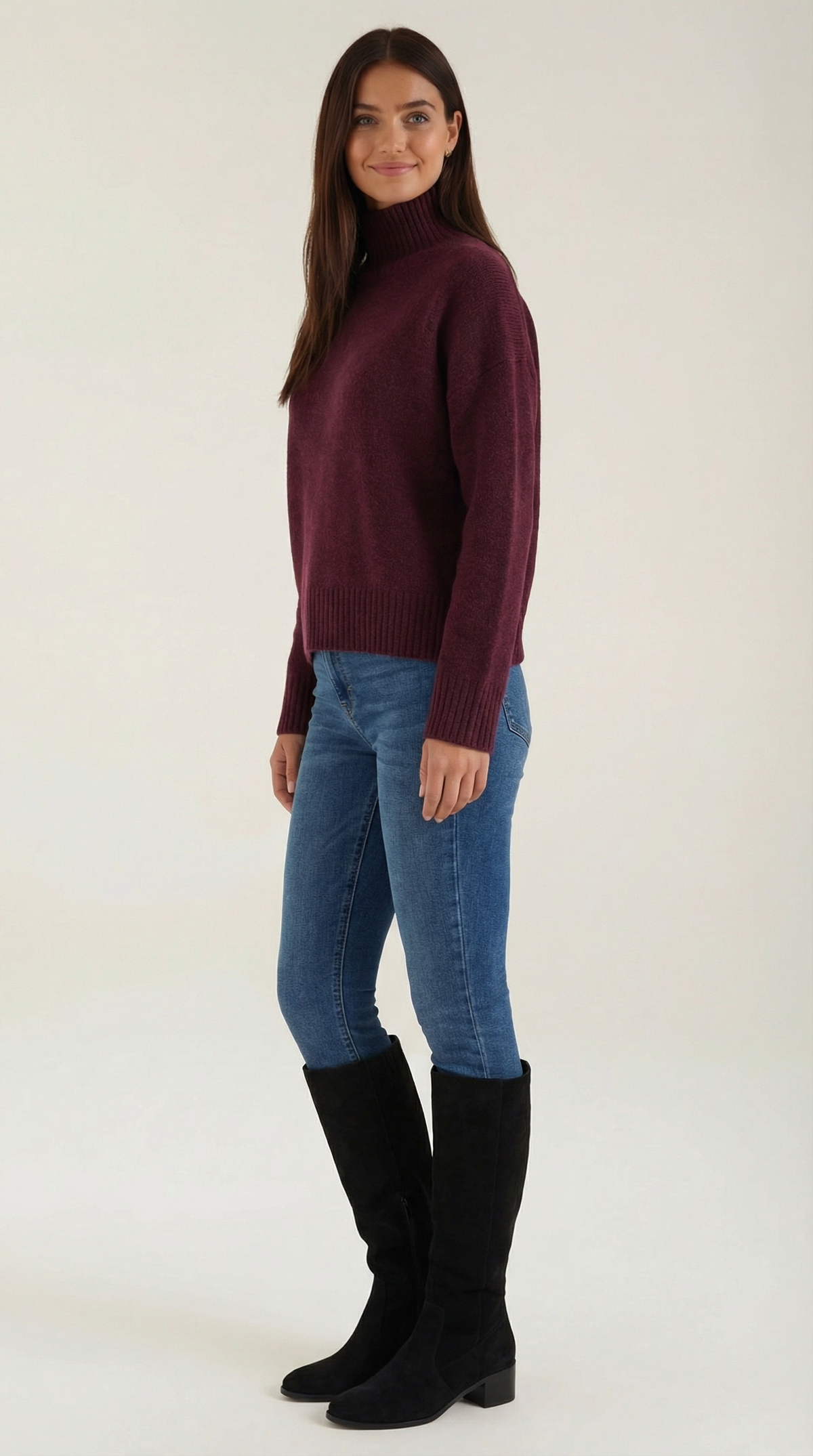 Rollkragenpullover aus Strick mit Rippbündchen für Damen