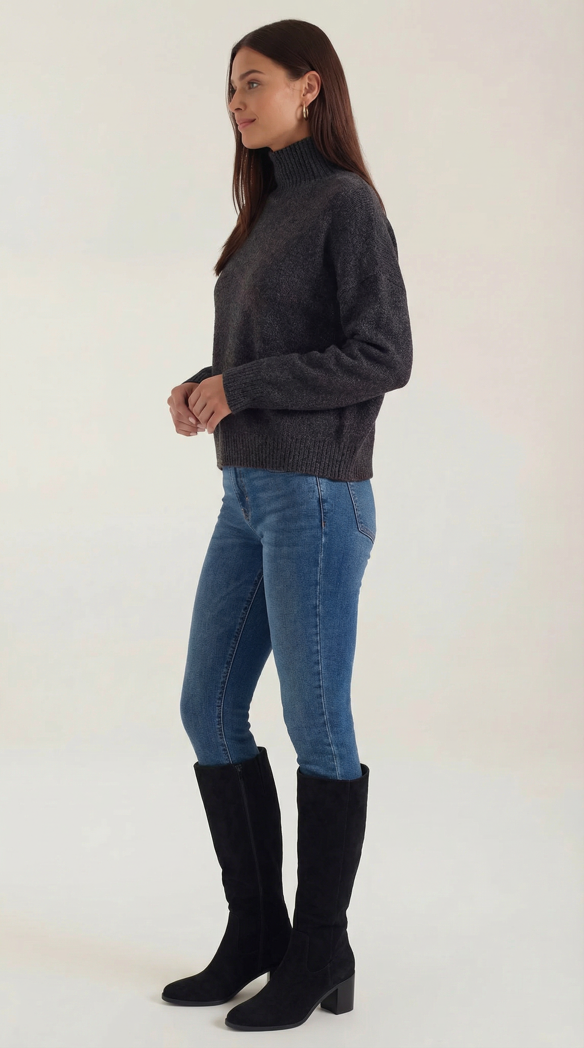 Rollkragenpullover aus Strick mit Rippbündchen für Damen