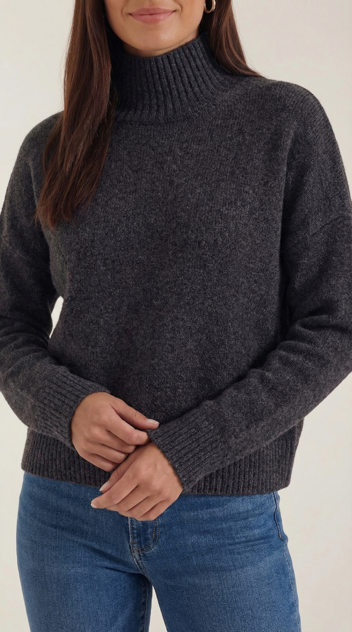 Rollkragenpullover aus Strick mit Rippbündchen für Damen