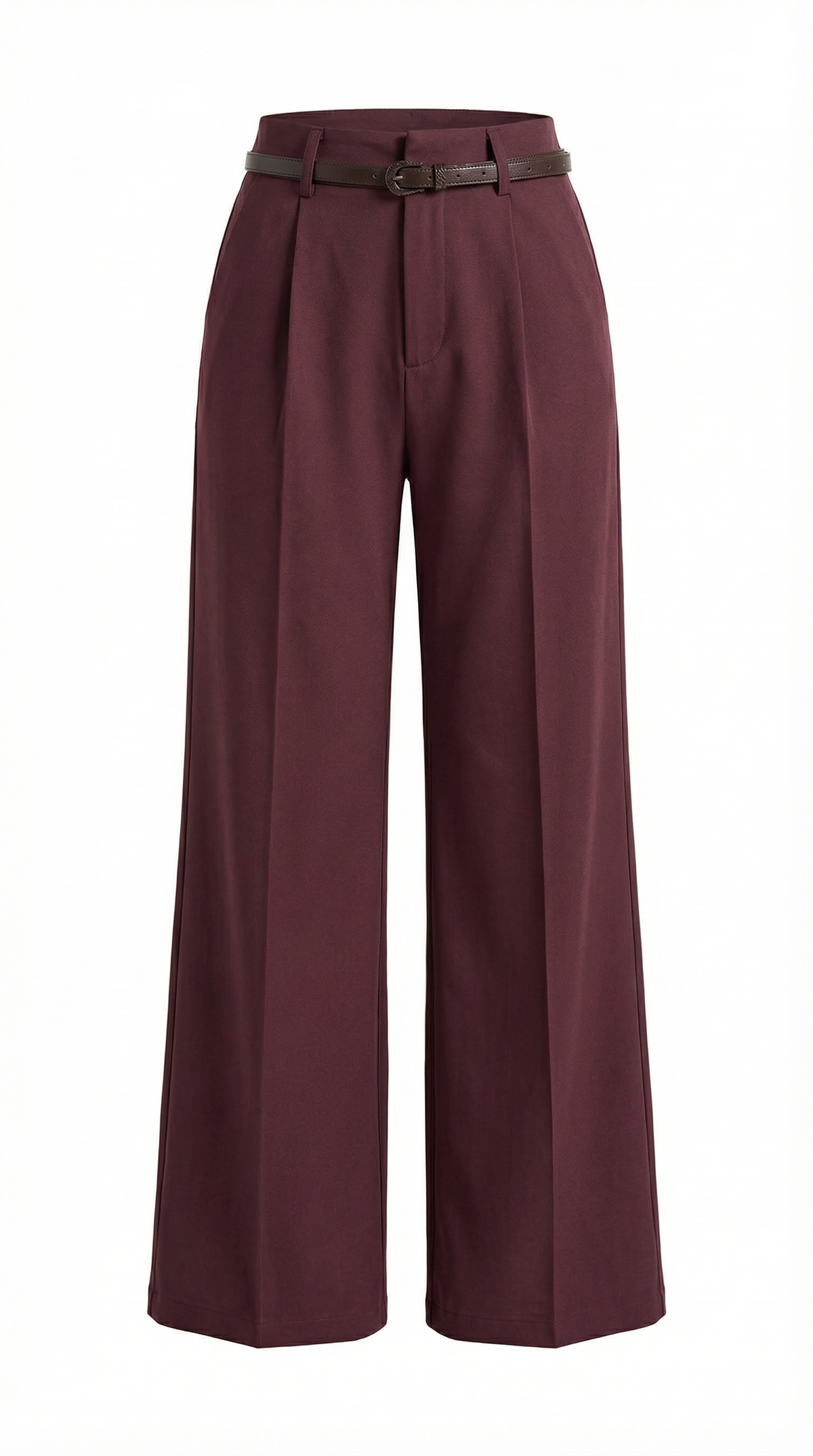 Stoffhose mit Bundfalten, Gürtel und weitem Bein für Damen