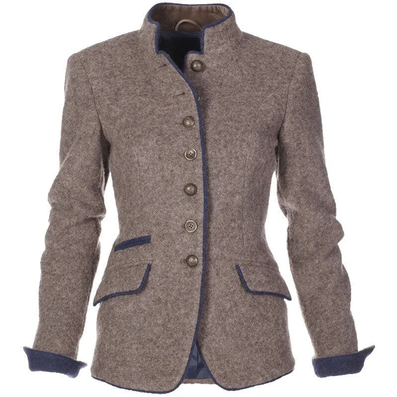 Blazer Damen gestrickt, tailliert mit Stehkragen und Kontrastfutter
