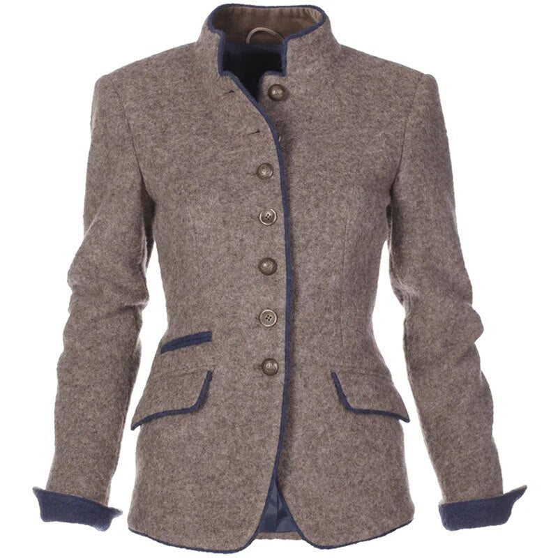 Blazer Damen gestrickt, tailliert mit Stehkragen und Kontrastfutter