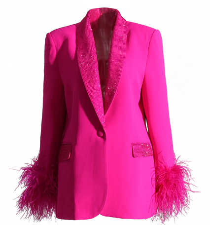 Blazer Damen mit Federn, hüftlang und gerade geschnitten