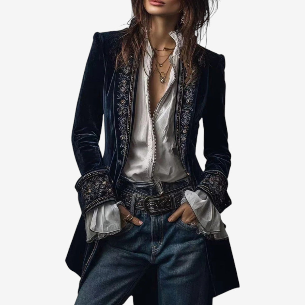 Blazer Damen tailliert mit Stickerei und Reissverschluss