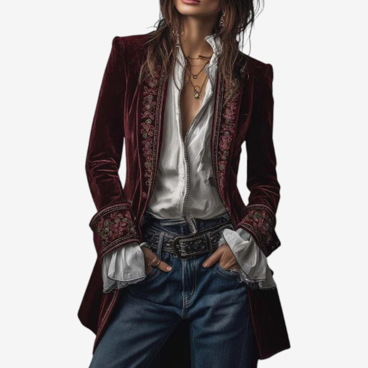 Blazer Damen tailliert mit Stickerei und Reissverschluss