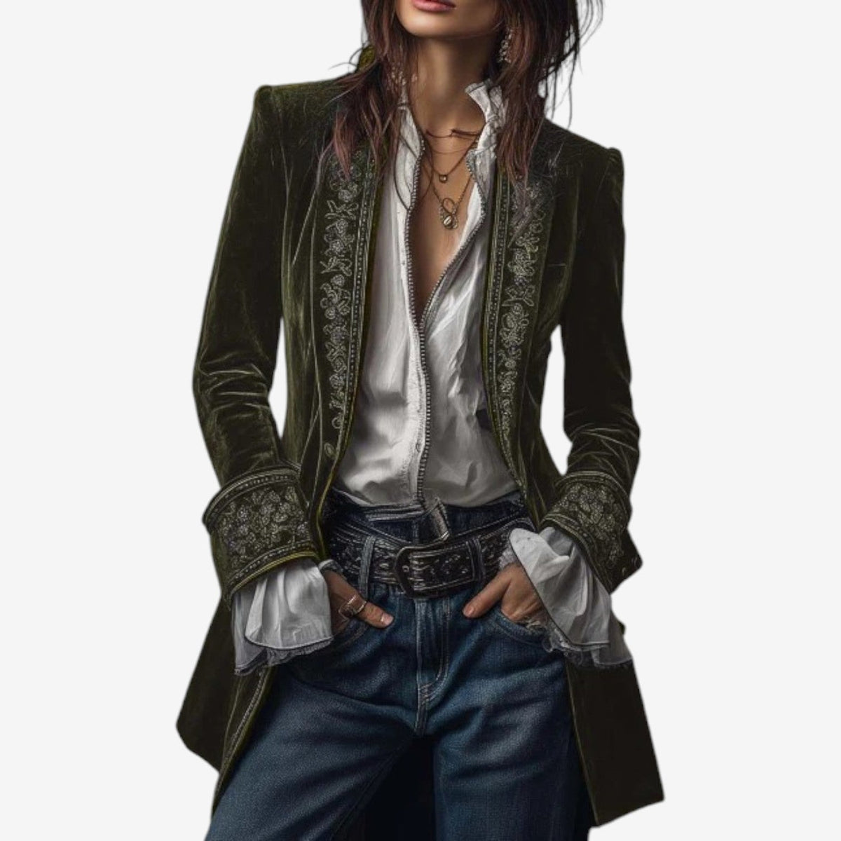 Blazer Damen tailliert mit Stickerei und Reissverschluss