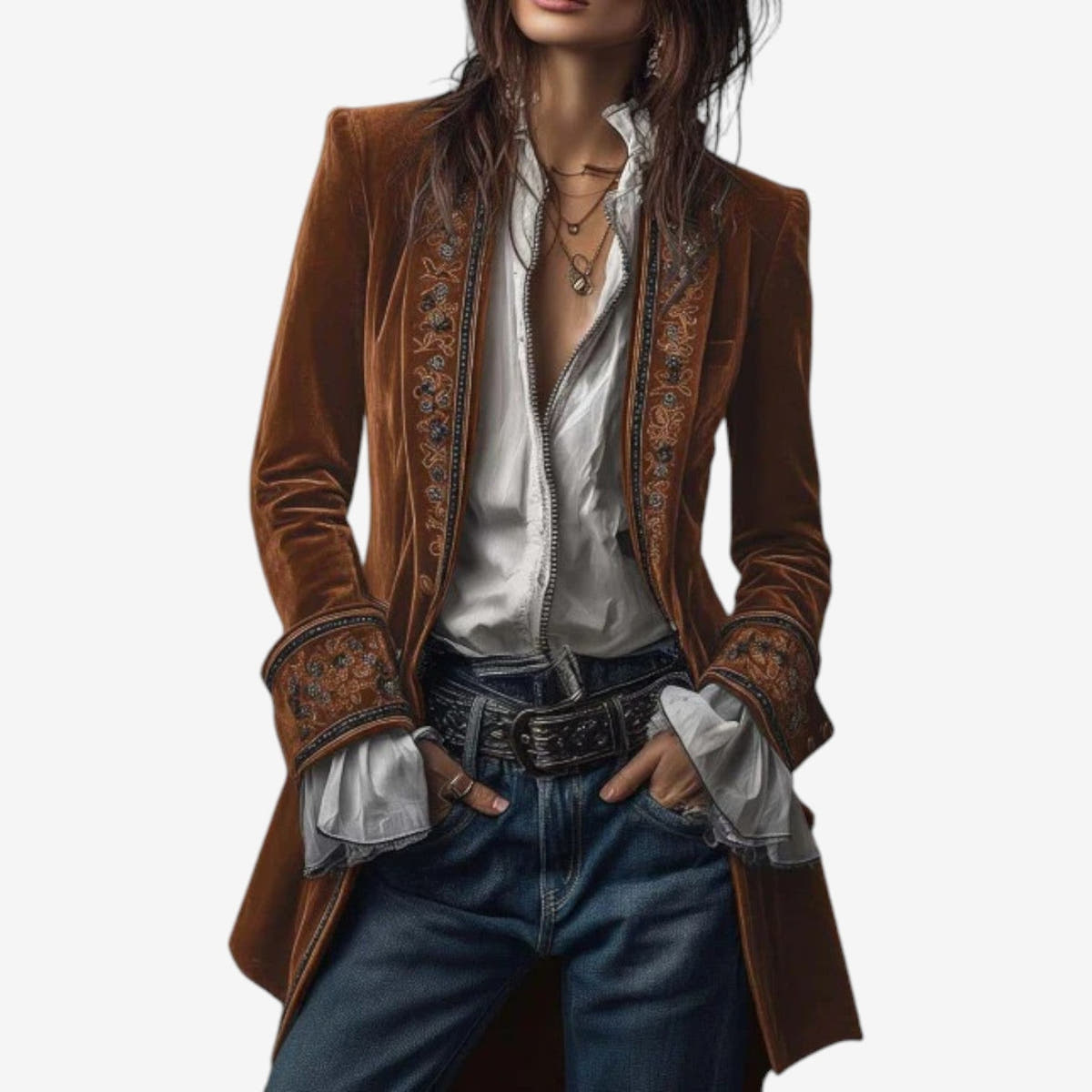 Blazer Damen tailliert mit Stickerei und Reissverschluss