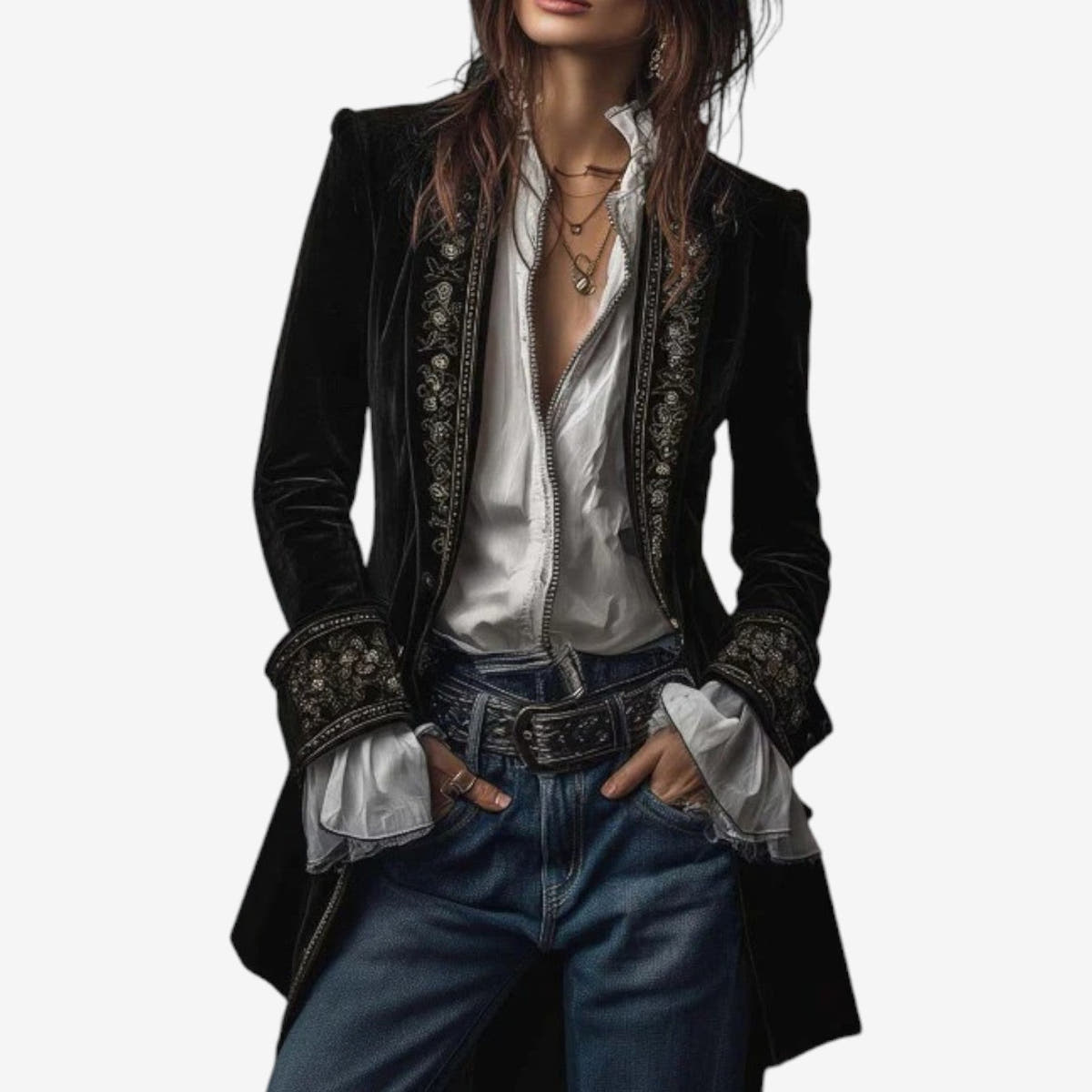Blazer Damen tailliert mit Stickerei und Reissverschluss