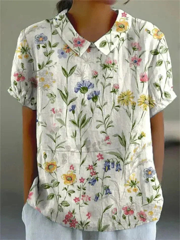 Bluse Damen atmungsaktiv, locker geschnitten mit Blumendruck