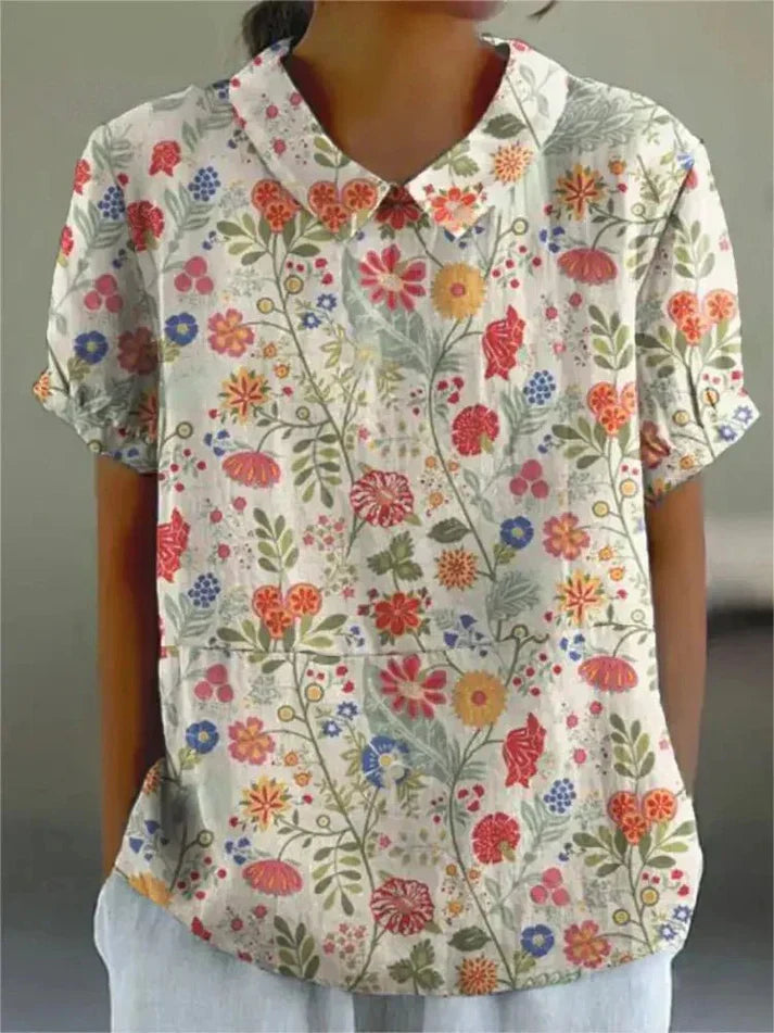 Bluse Damen atmungsaktiv, locker geschnitten mit Blumendruck