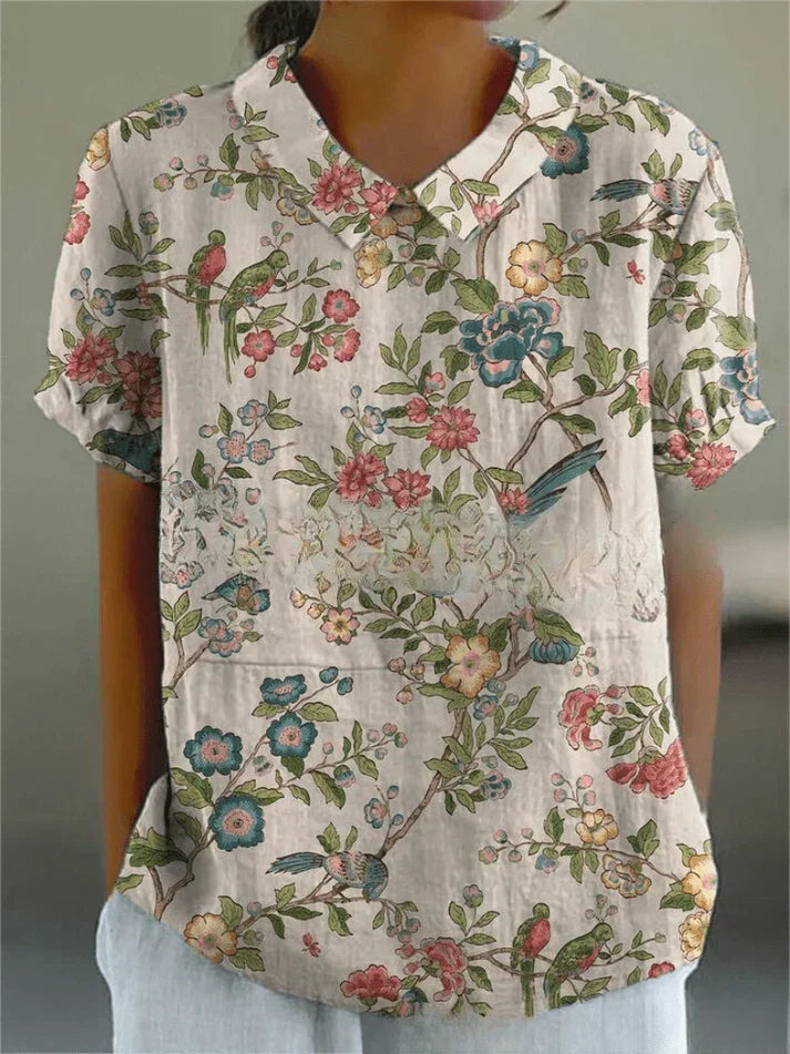 Bluse Damen atmungsaktiv, locker geschnitten mit Blumendruck