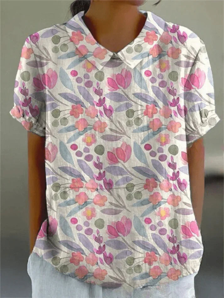 Bluse Damen atmungsaktiv, locker geschnitten mit Blumendruck