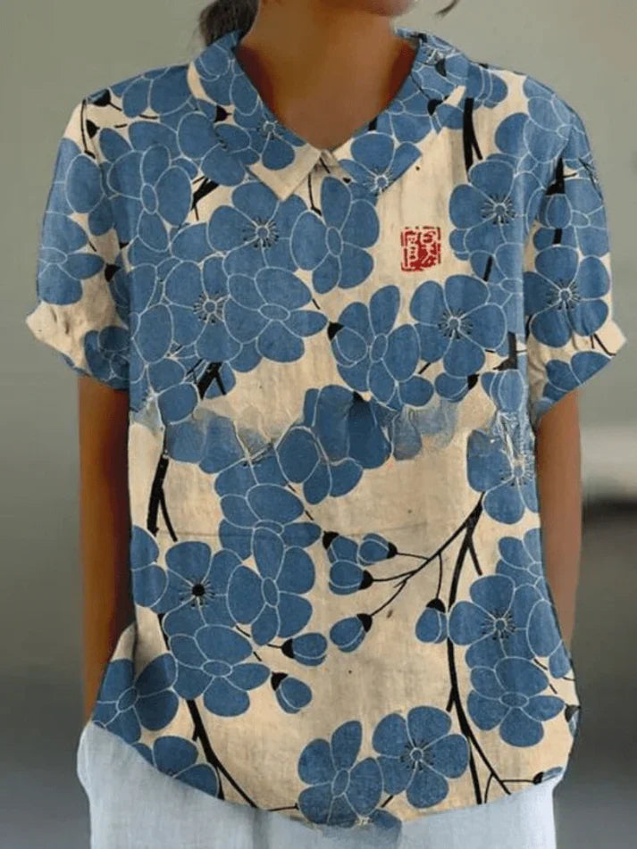 Bluse Damen atmungsaktiv, locker geschnitten mit Blumendruck