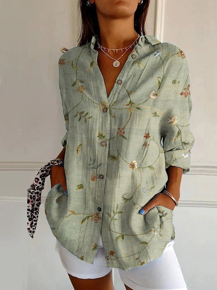Bluse Damen mit geometrischem Muster, langen Ärmeln und Hemdkragen