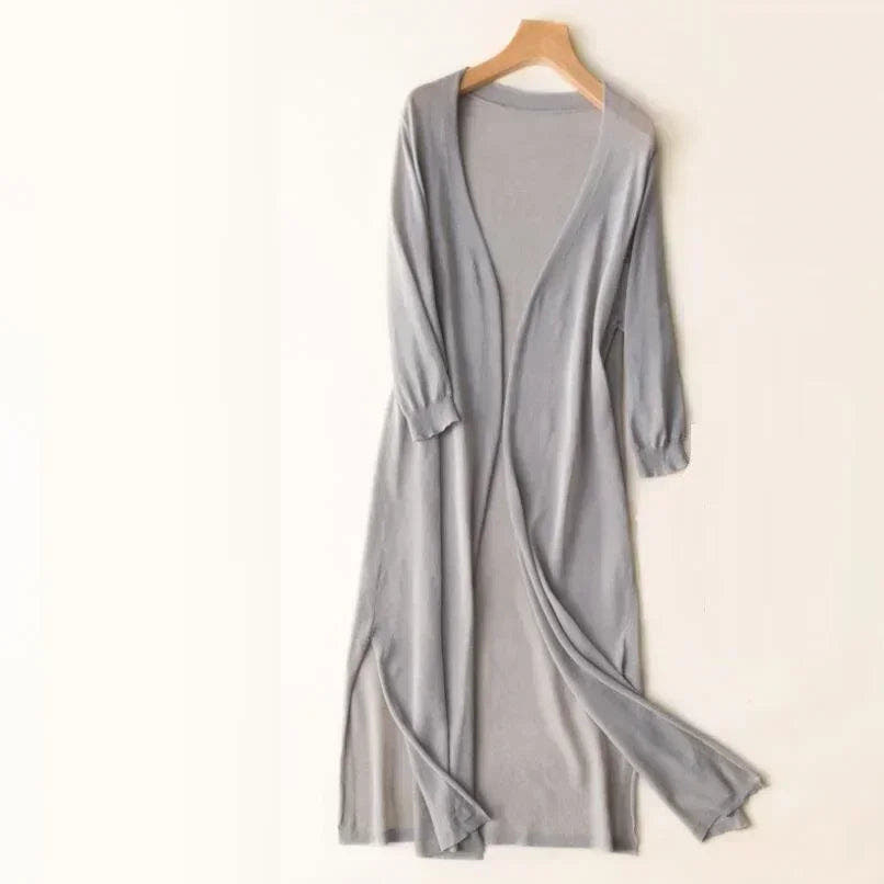 Cardigan Damen leicht und lang mit V-Ausschnitt, lockere Strickjacke