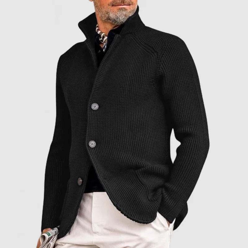 Cardigan Herren aus dickem Strick mit Stehkragen, hüftlang