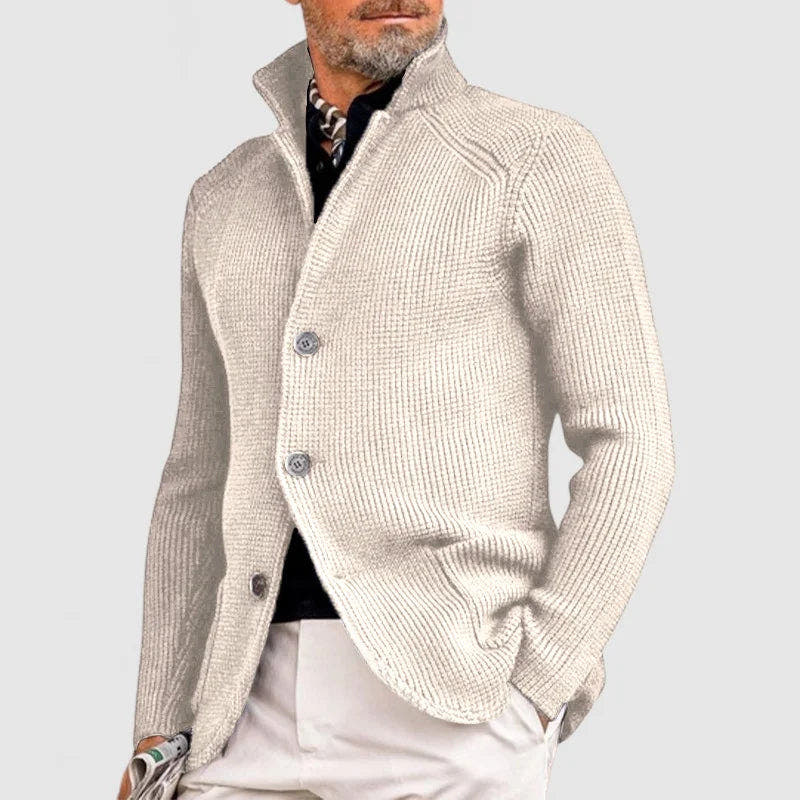 Cardigan Herren aus dickem Strick mit Stehkragen, hüftlang