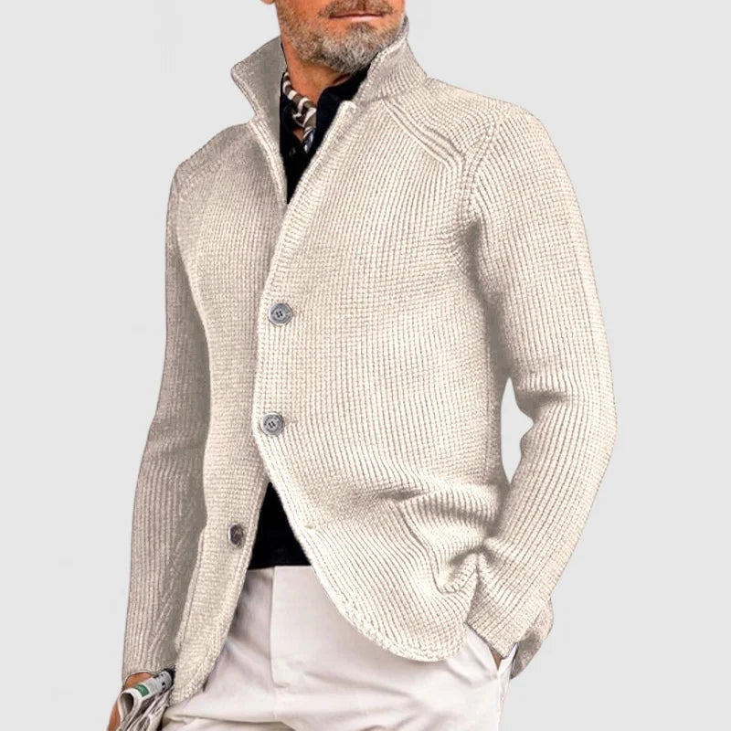 Cardigan Herren aus dickem Strick mit Stehkragen, hüftlang