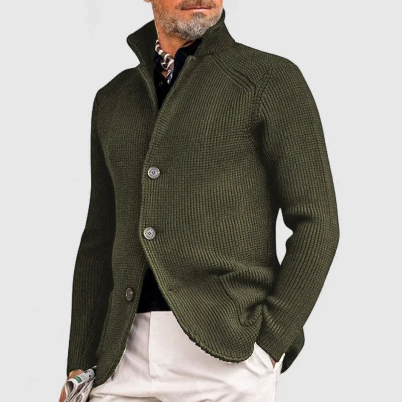 Cardigan Herren aus dickem Strick mit Stehkragen, hüftlang