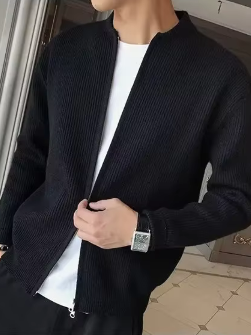 Cardigan Herren aus strukturiertem Strick mit hochgeschlossenem Kragen