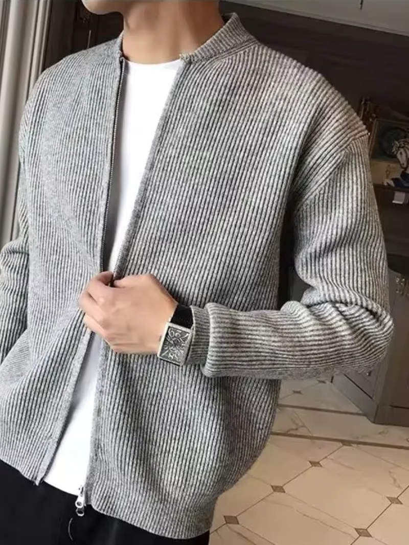 Cardigan Herren aus strukturiertem Strick mit hochgeschlossenem Kragen