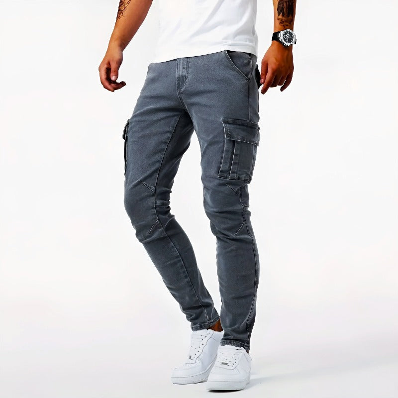 Cargohose Herren Slim Fit, knöchellang mit aufgesetzten Taschen