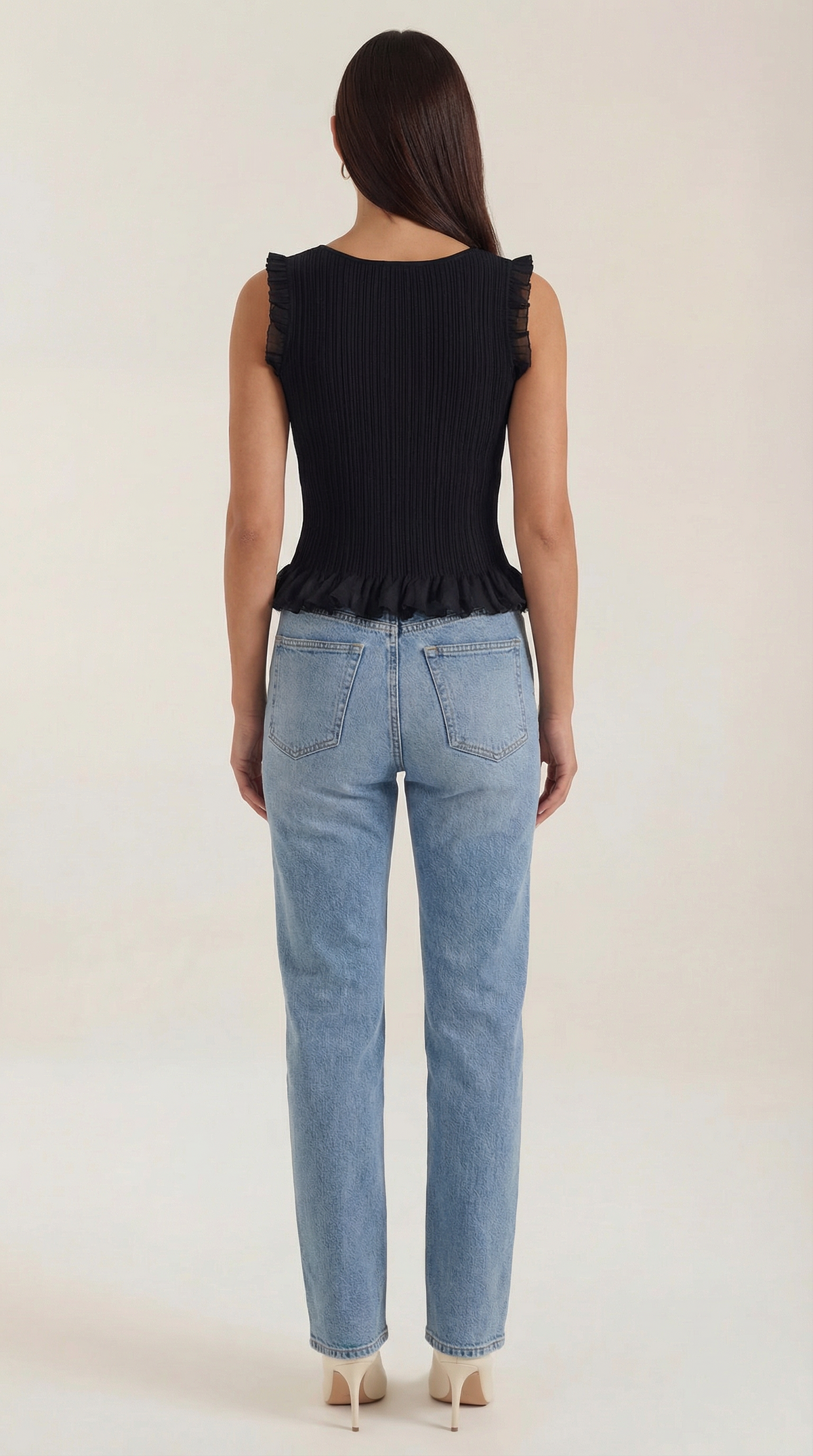 Tanktop in Rippstrick mit Rüschenbesatz und Peplumsaum für Damen