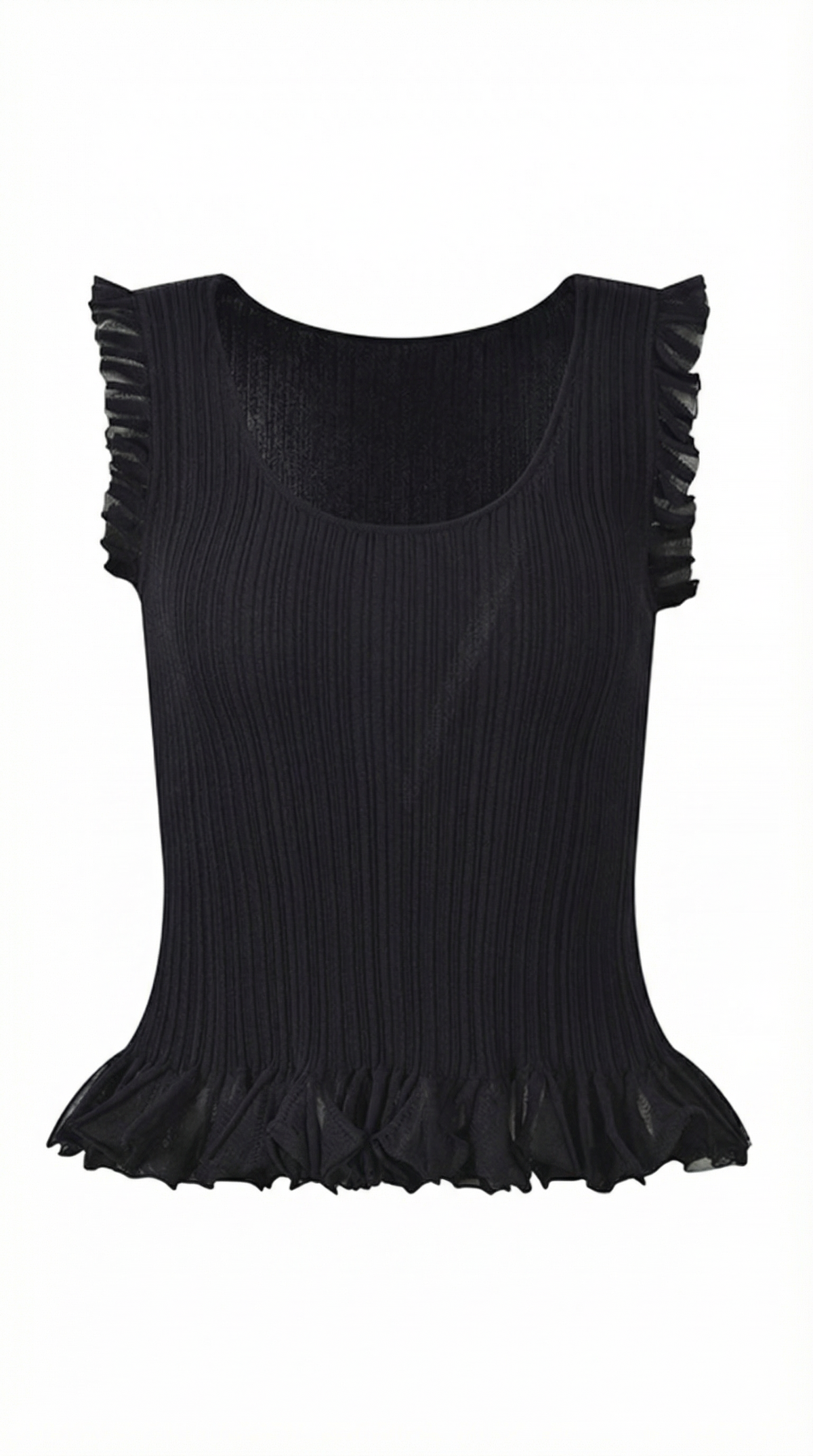 Tanktop in Rippstrick mit Rüschenbesatz und Peplumsaum für Damen