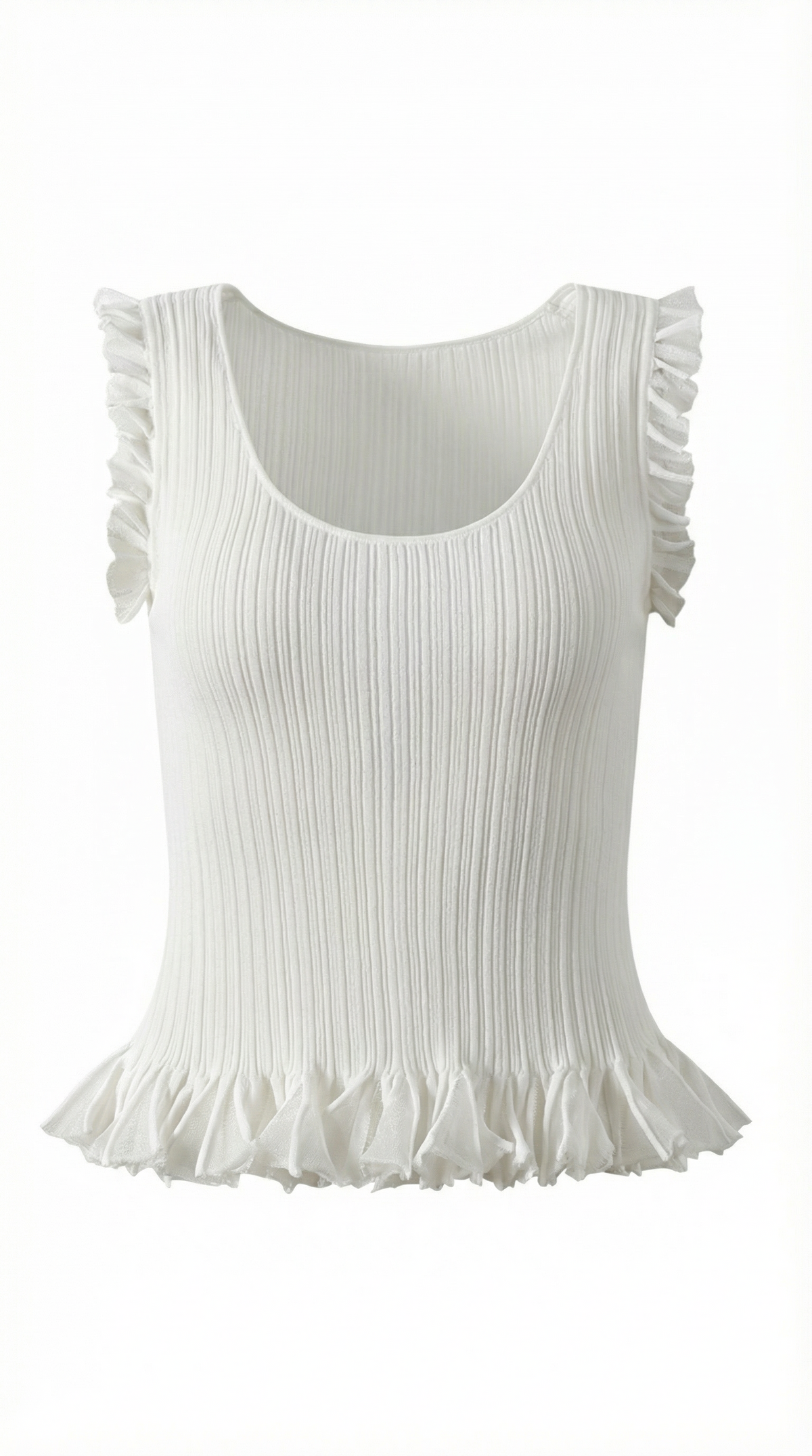 Tanktop in Rippstrick mit Rüschenbesatz und Peplumsaum für Damen