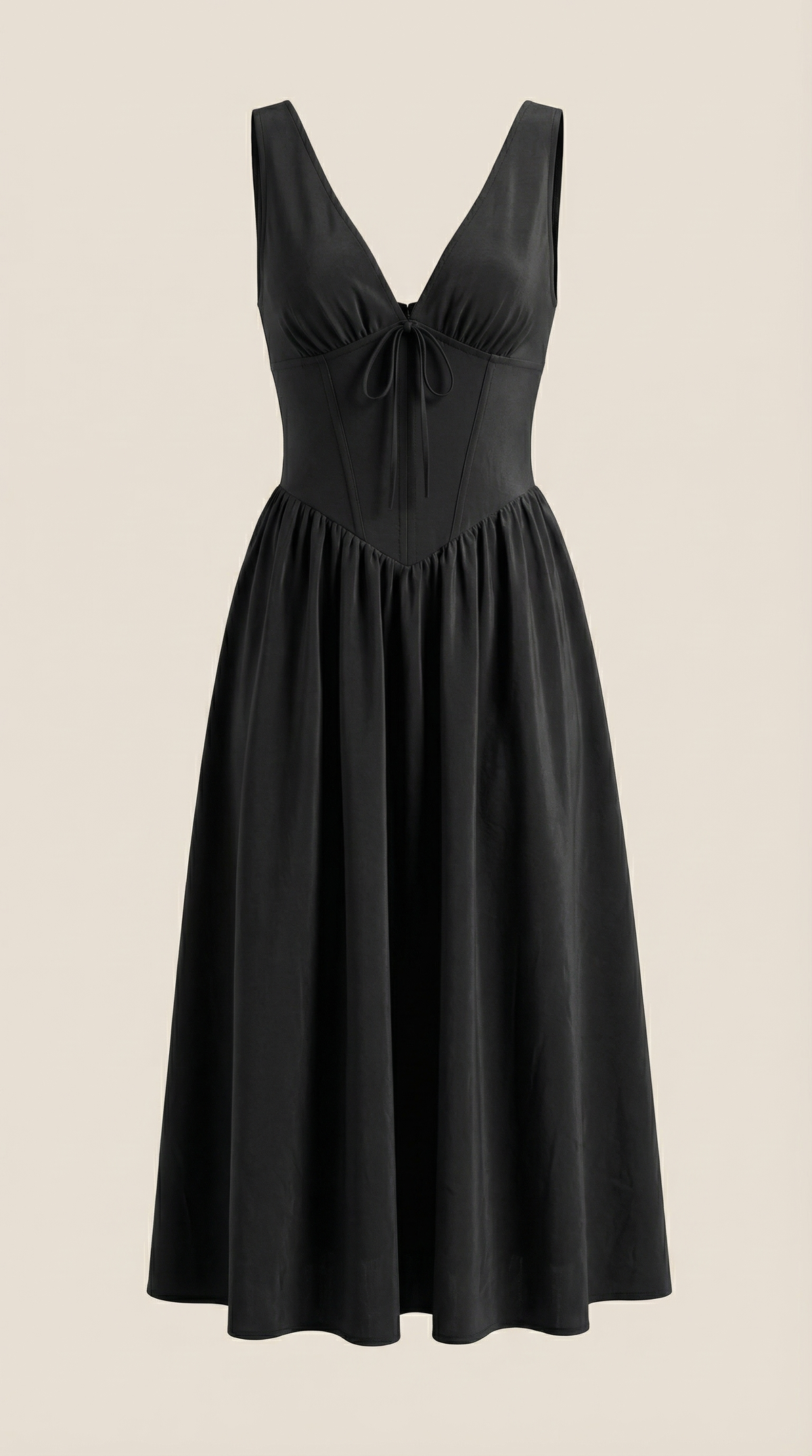 Midikleid mit tiefem V-Ausschnitt und gerafftem Rock für Damen