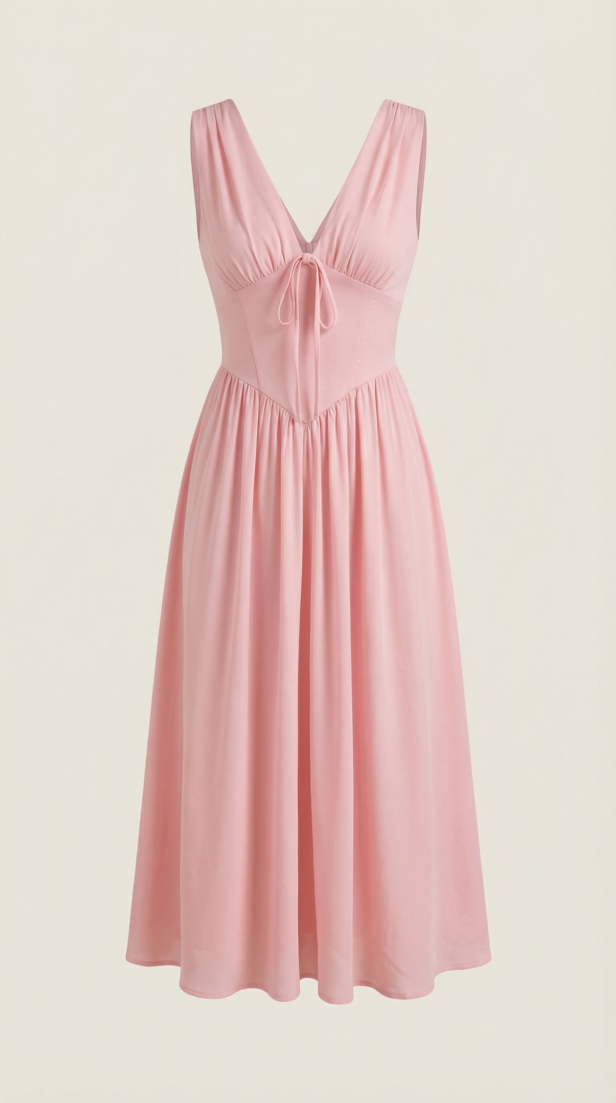 Midikleid mit tiefem V-Ausschnitt und gerafftem Rock für Damen