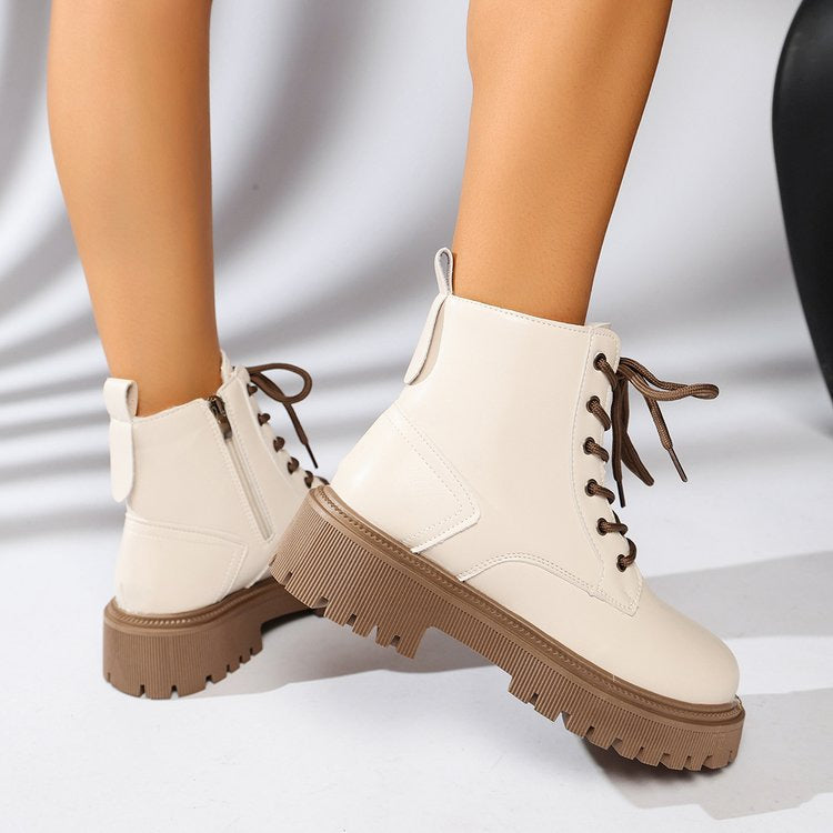 Chelsea Boots Damen knöchelhoch mit Profilsohle und Schnürung