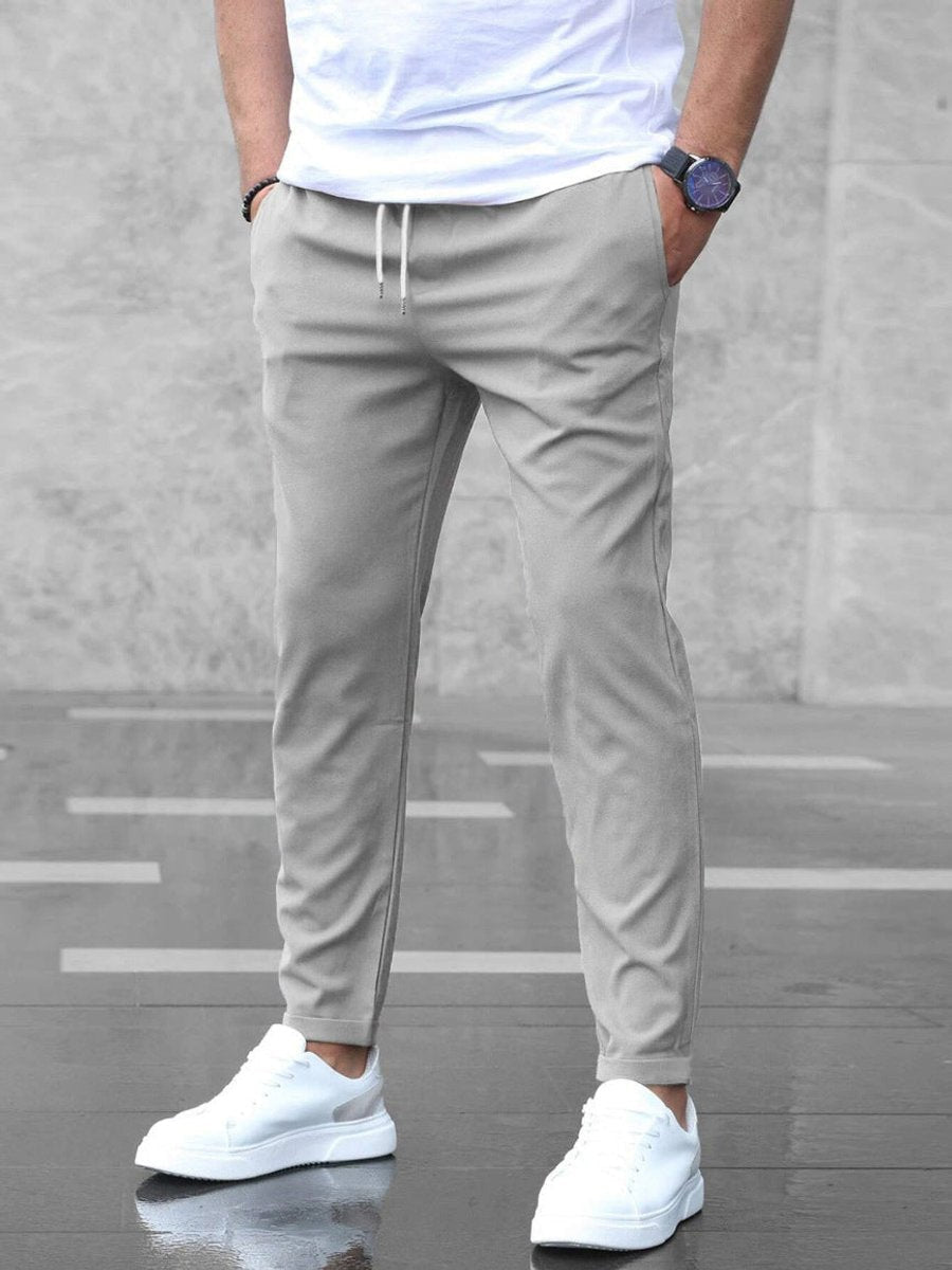 Chinohose Herren Slim Fit, knöchellang mit Kordelzug