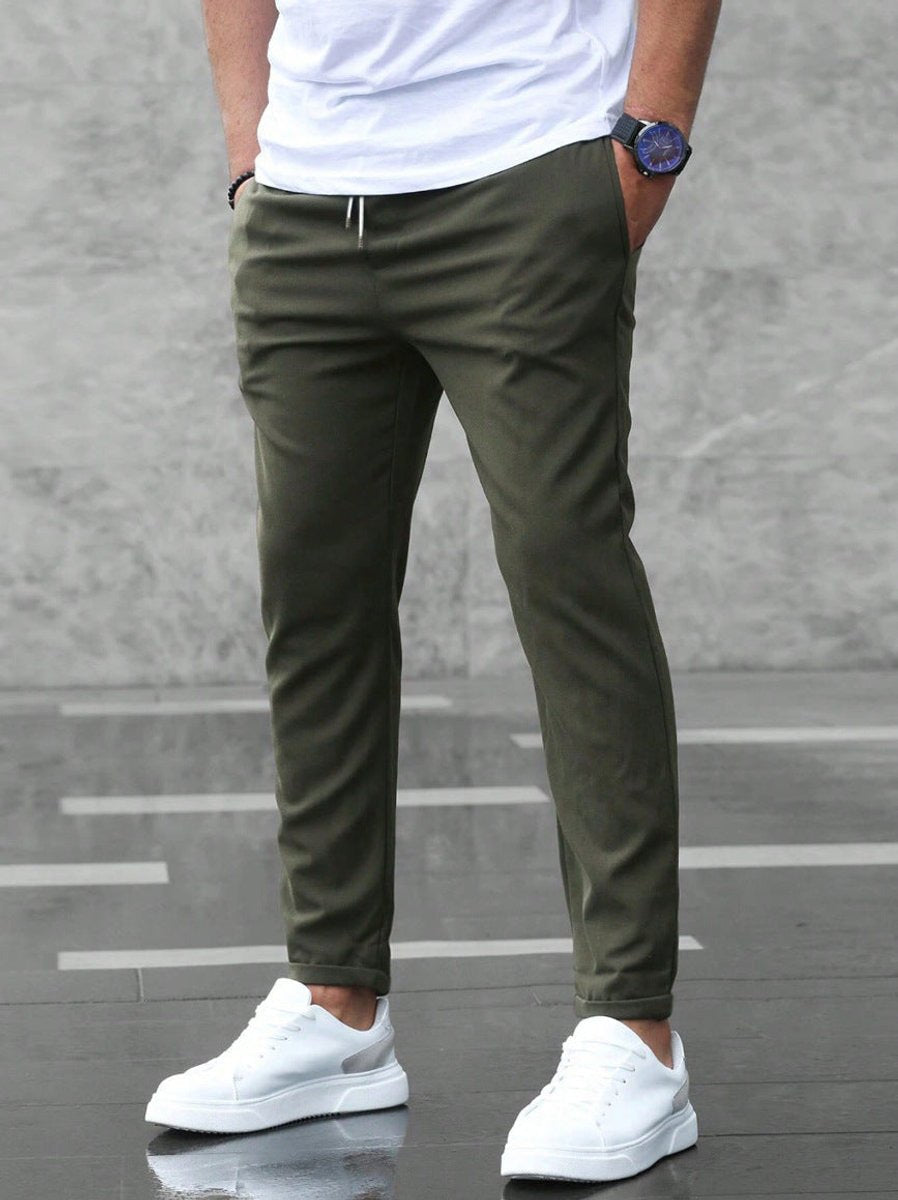Chinohose Herren Slim Fit, knöchellang mit Kordelzug