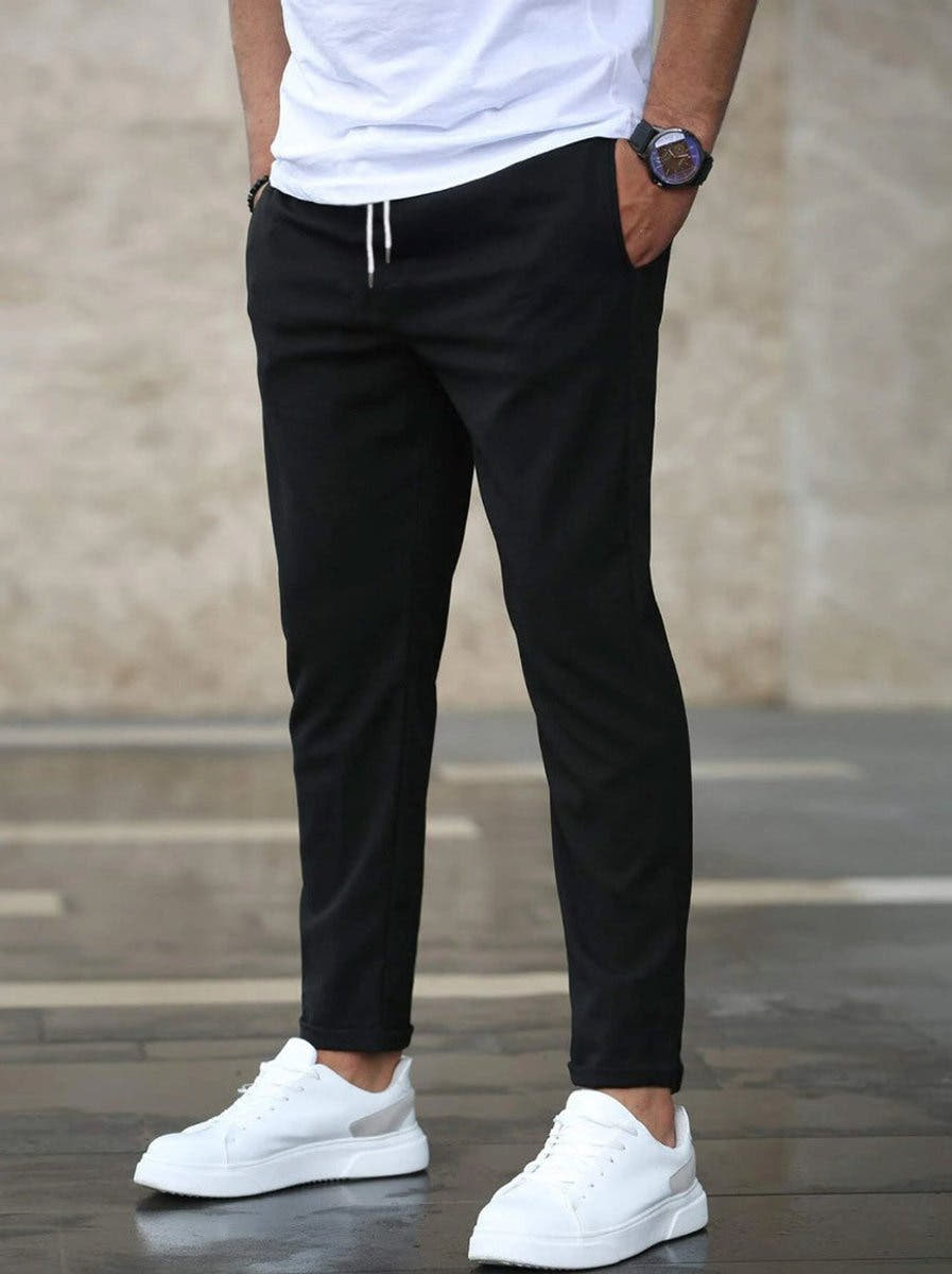 Chinohose Herren Slim Fit, knöchellang mit Kordelzug