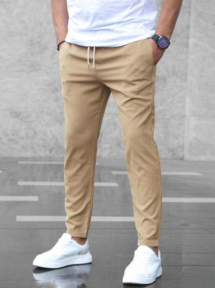 Chinohose Herren Slim Fit, knöchellang mit Kordelzug