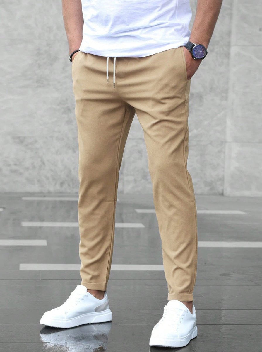 Chinohose Herren Slim Fit, knöchellang mit Kordelzug