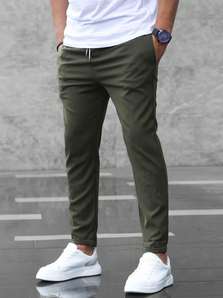 Chinohose Herren wärmend, Slim Fit mit verstellbarem Kordelzug