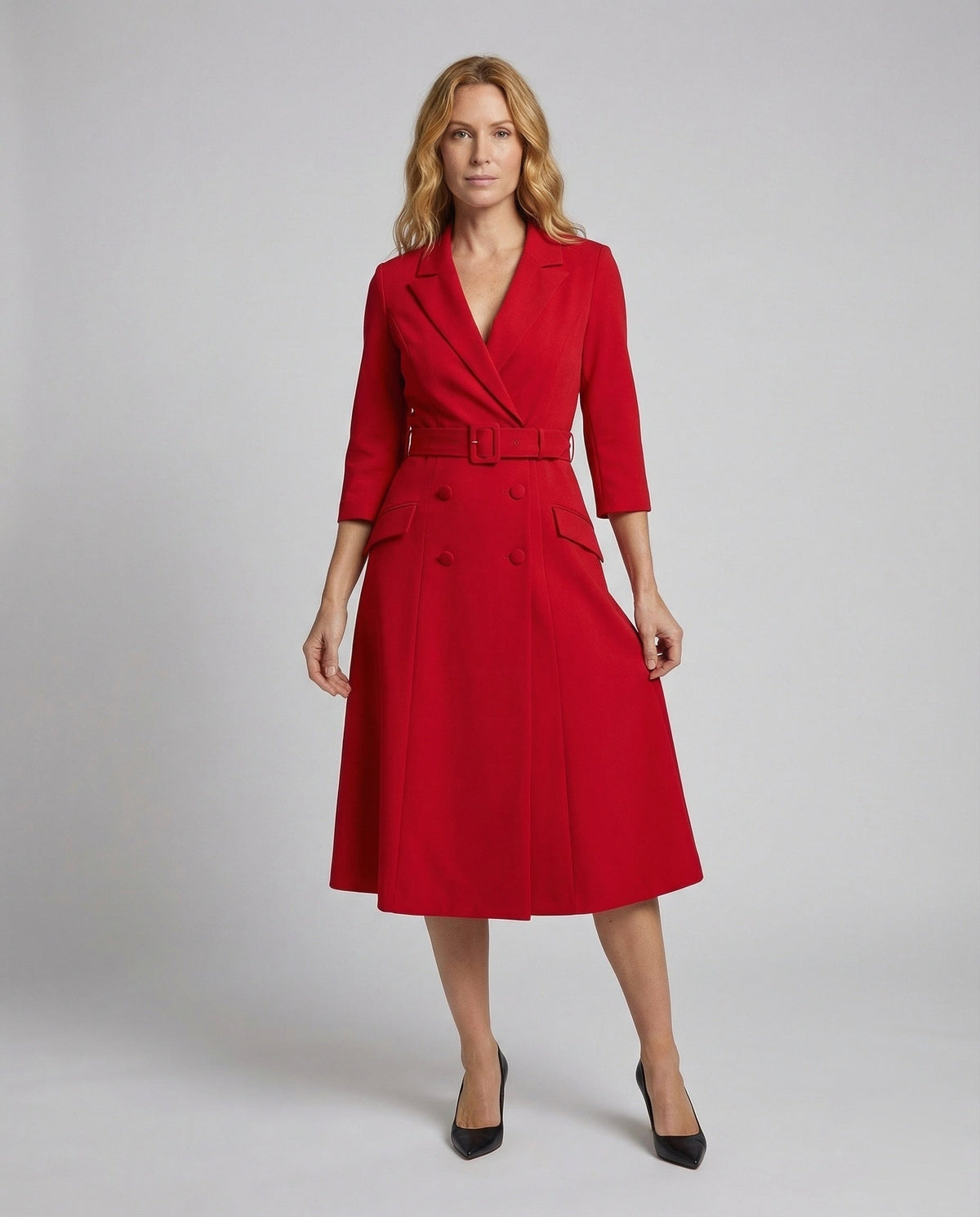 Festliches Kleid im Blazerschnitt mit Gürtel und Revers für Damen
