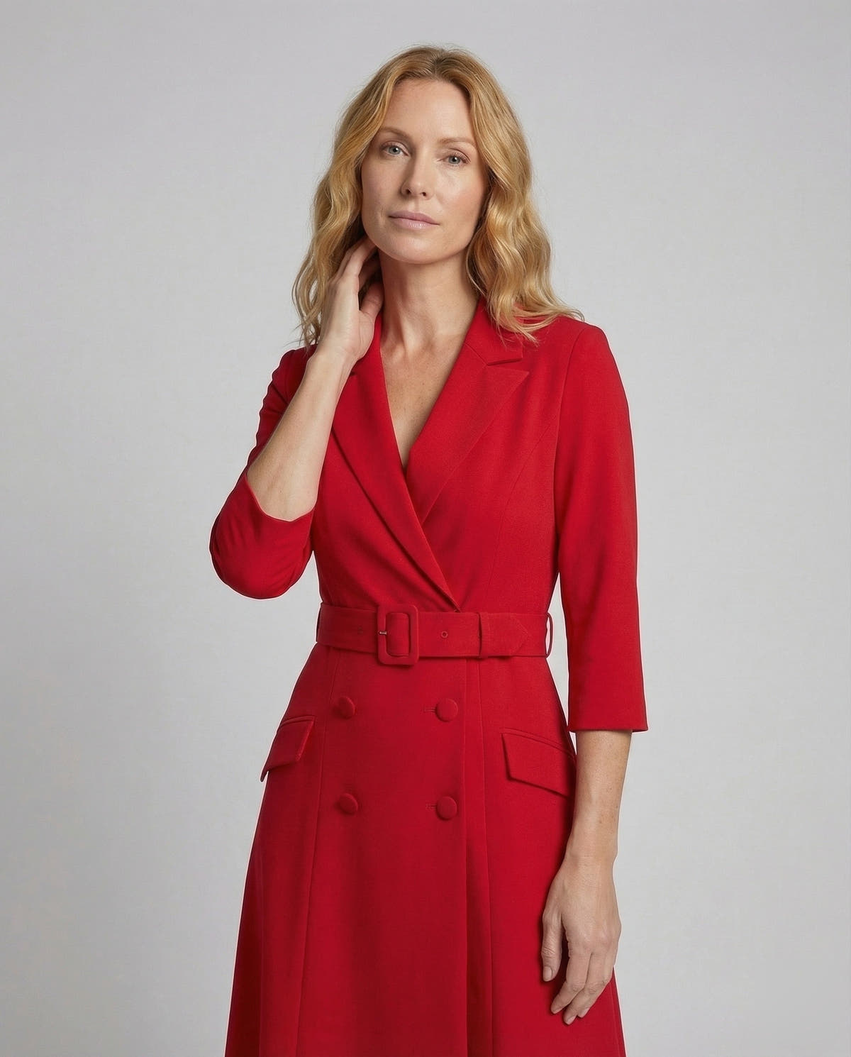 Festliches Kleid im Blazerschnitt mit Gürtel und Revers für Damen