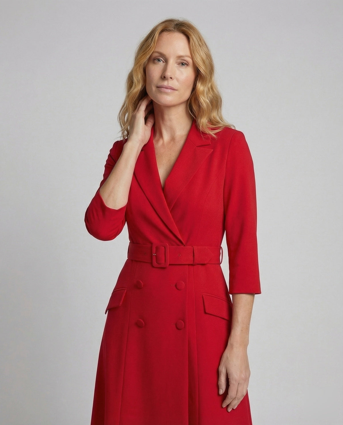 Festliches Kleid im Blazerschnitt mit Gürtel und Revers für Damen