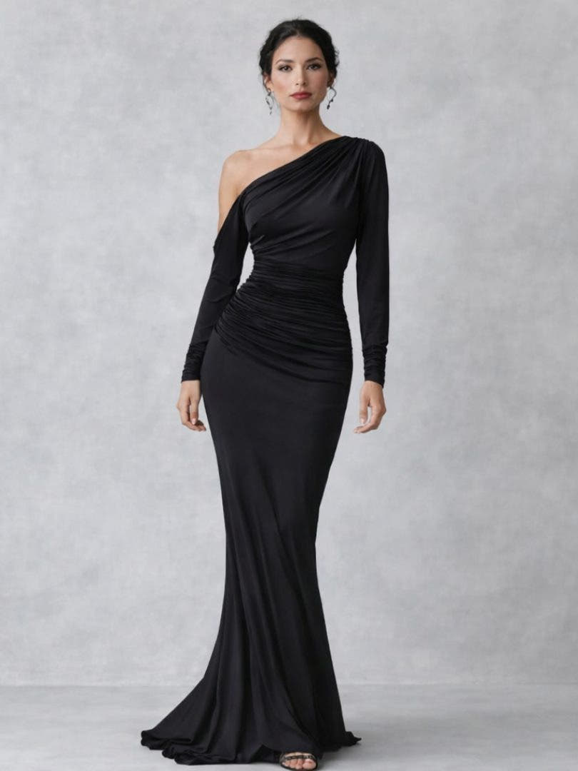 Festliches Kleid mit One-Shoulder-Ausschnitt und Raffung für Damen
